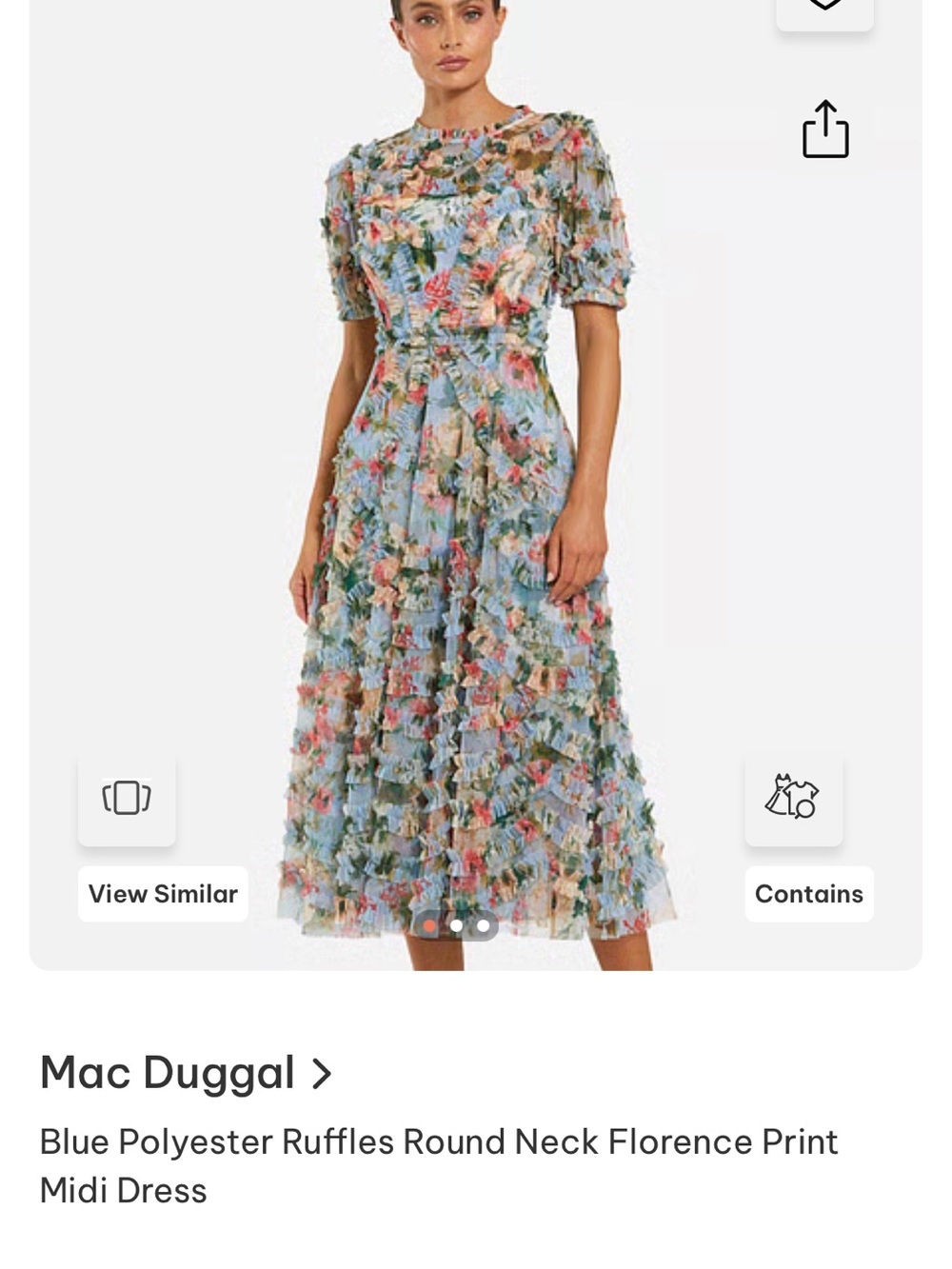 Mac Duggal Sky Blue Floral Ruffle Midi Dress